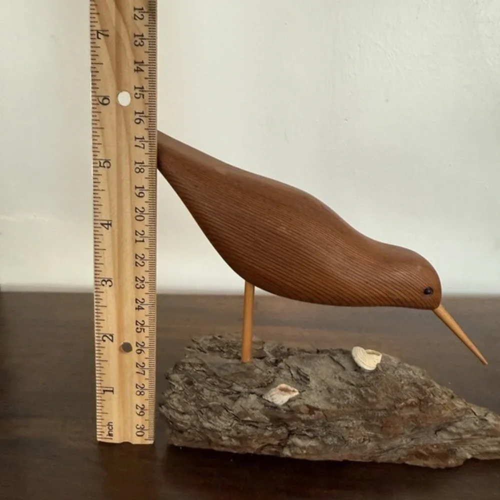 VTG‎ Hand Carved Wooden Sandpiper Bird Figurine Nautical Beach Seashell Decor